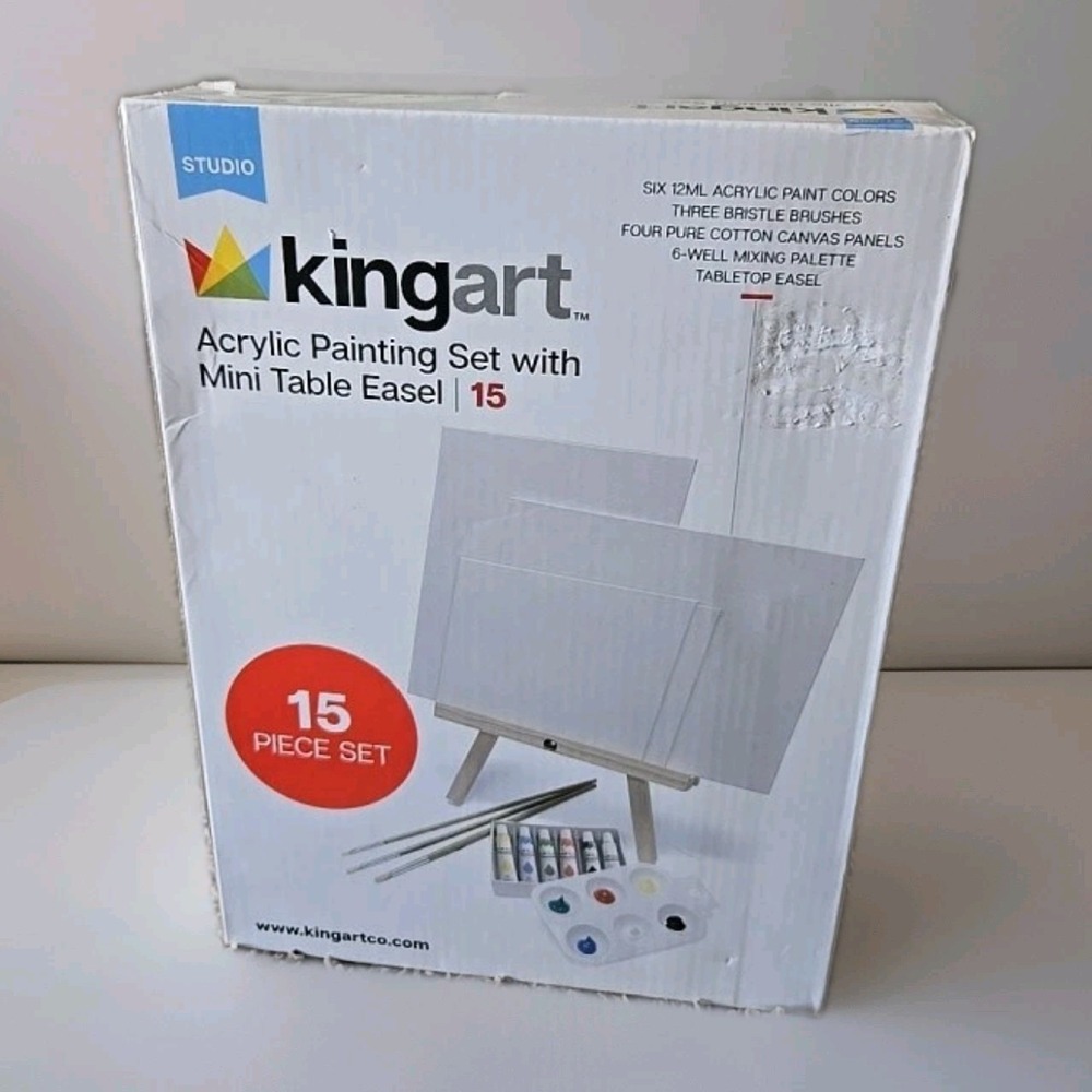 NEW KingArt Acrylic Painting 15 Piece Set Mini Easel 6 Acrylic Paints 3 Brushes